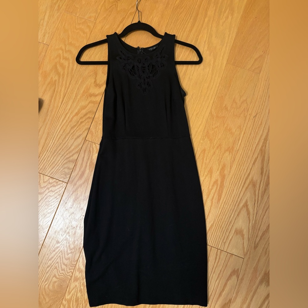 Ann Taylor Black Midi Dress with Floral Detail